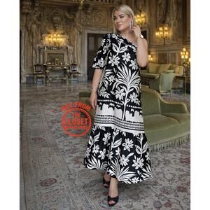 MANGO Asymmetric Floral Midi Dress NWT Black White Rare